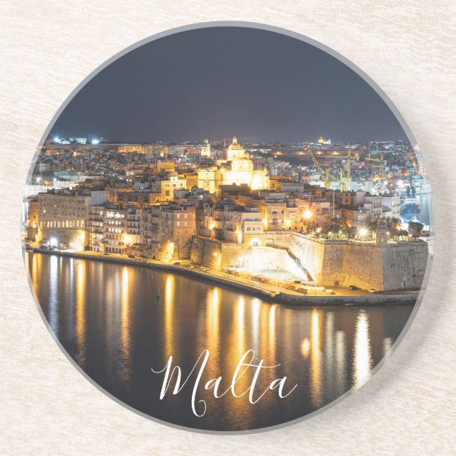 View of Three cities in Malta at night Coaster (Front)