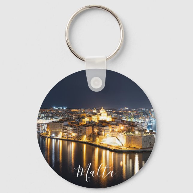 View of Three cities in Malta at night Key Ring (Front)
