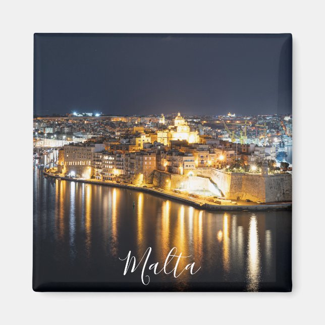 View of Three cities in Malta at night Magnet (Front)