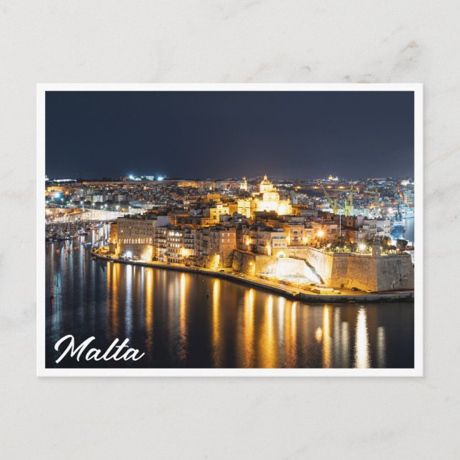 View of Three cities in Malta at night Postcard (Front)
