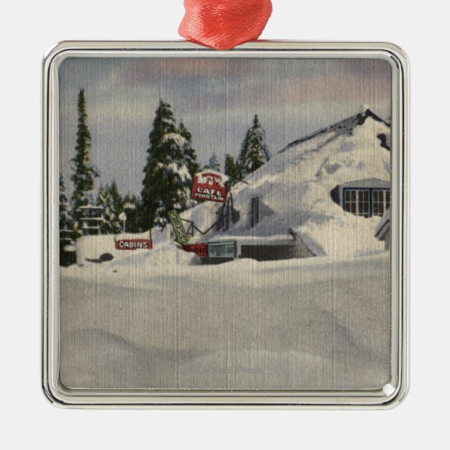 View of Town in Winter Metal Ornament (Front)
