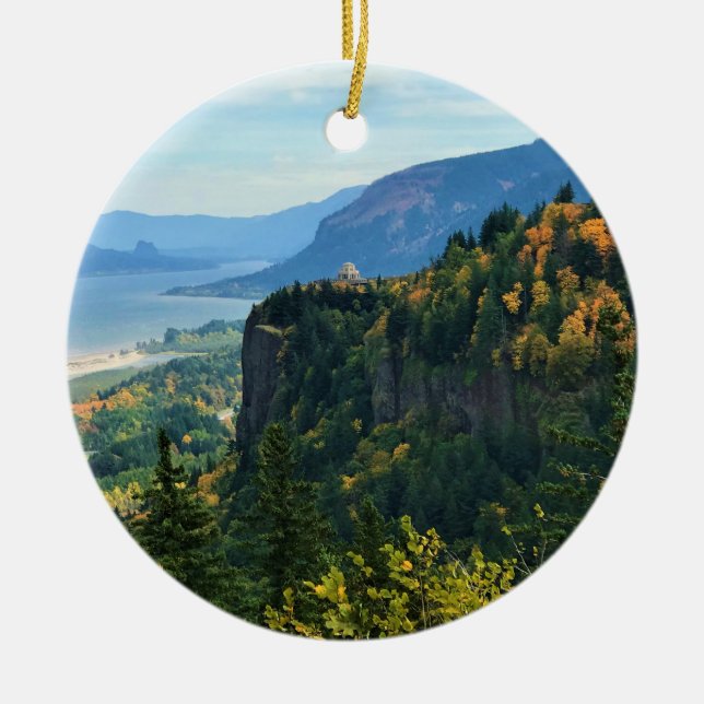 View of Vista House, Columbia River, Oregon Ceramic Ornament (Front)