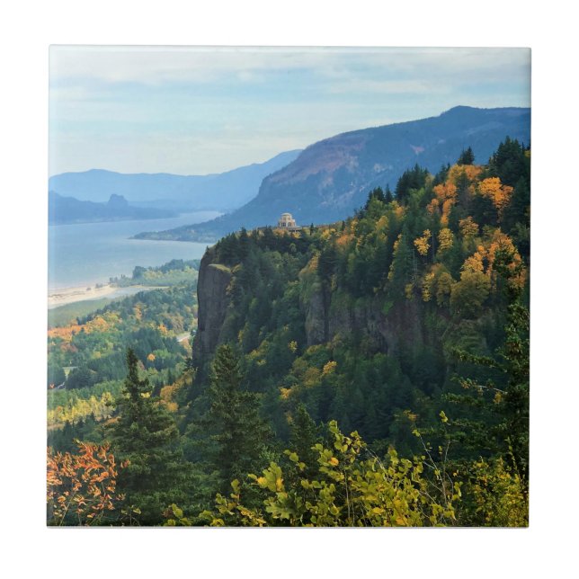 View of Vista House, Columbia River, Oregon Ceramic Tile (Front)
