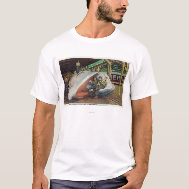 View of Whale Hunters Reclining on Whale T-Shirt (Front)