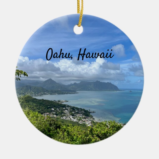 View of Windward Oahu, Hawaii  Ceramic Ornament (Front)