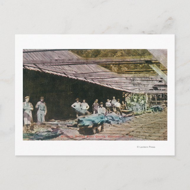 View of Workers at Eureka Slate Quarry Postcard (Front)
