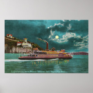 View of Yerba Buena Island Lighthouse at Night Poster