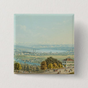 View of Zurich, c.1840 (w/c) 15 Cm Square Badge