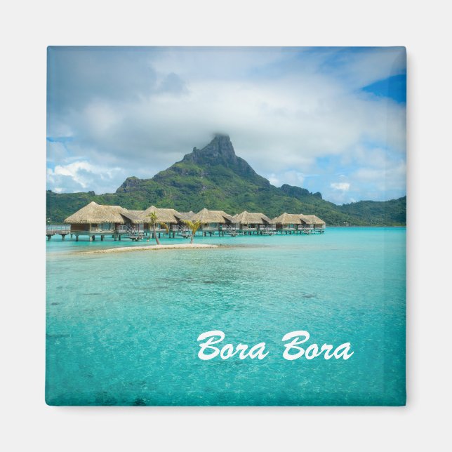 View on Bora Bora island magnet with text (Front)