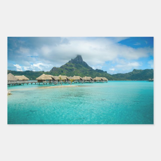 View on Bora Bora island rectangular sticker (Front)