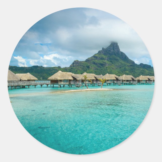 View on Bora Bora island round sticker (Front)