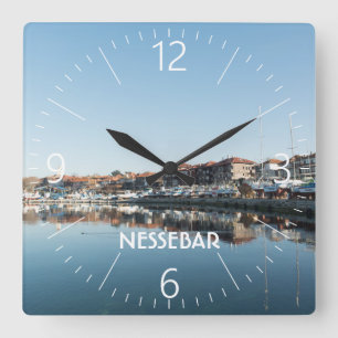 View on famous Bulgarian town Nessebar Square Wall Clock