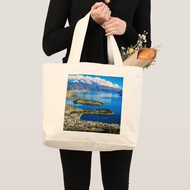 View on Queenstown from Bob's Peak, New Zealand Large Tote Bag (Front (Product))