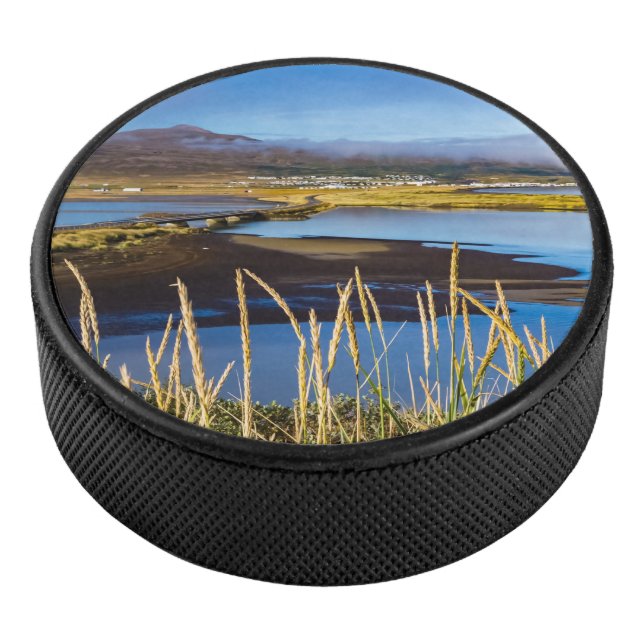 View on Saudarkrokur and Skagafjordur, Iceland Hockey Puck (3/4)