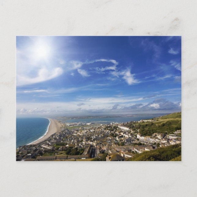 View over British seaside town and coastline Postcard (Front)