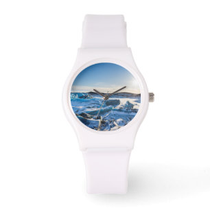 View over the frozen glacial lake watch