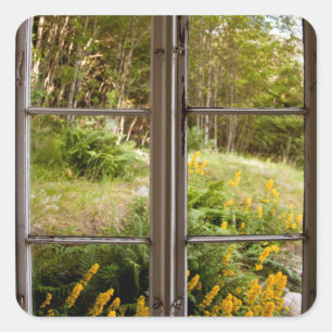 View through old window square sticker