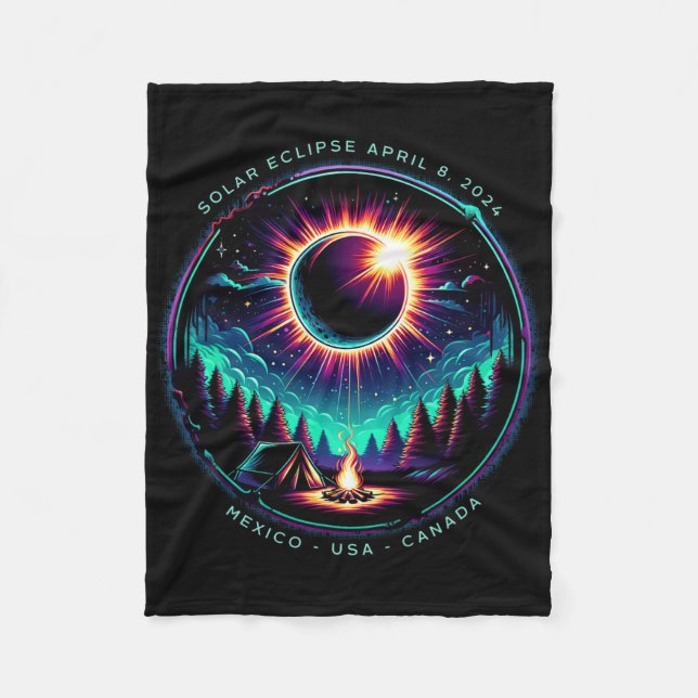 View Totality April 8 2024 Astronomy Camping Solar Fleece Blanket (Front)