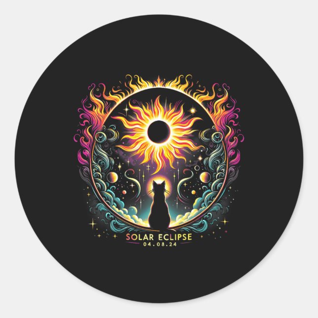 View Totality April 8 2024 Solar Eclipse Cat Lover Classic Round Sticker (Front)