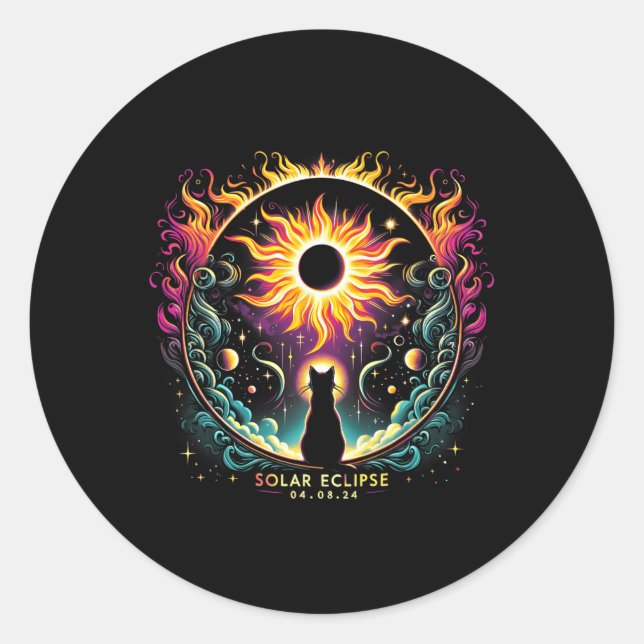 View Totality April 8 2024 Solar Eclipse Cat Lover Classic Round Sticker (Front)
