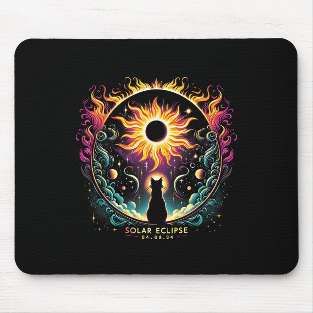 View Totality April 8 2024 Solar Eclipse Cat Lover Mouse Pad (Front)