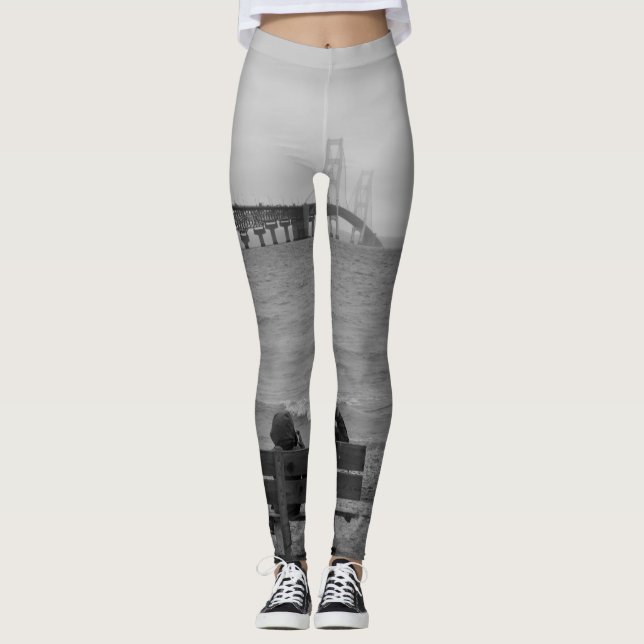 Viewing Mackinac Bridge Grayscale Leggings (Front)