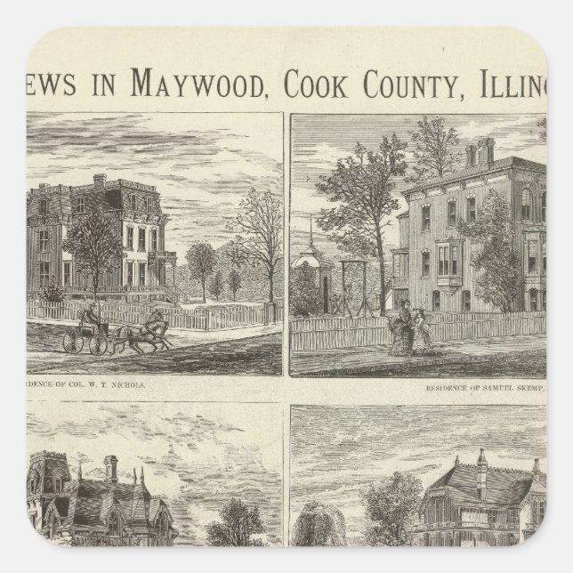 Views in Maywood, Cook County, Illinois Square Sticker (Front)