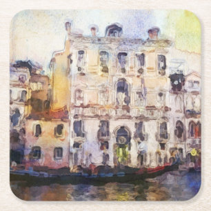 Views od Venice made in artistic watercolor Square Paper Coaster