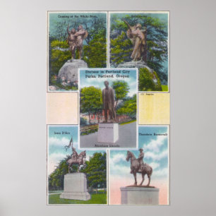 Views of Statues in Portland City Parks Poster