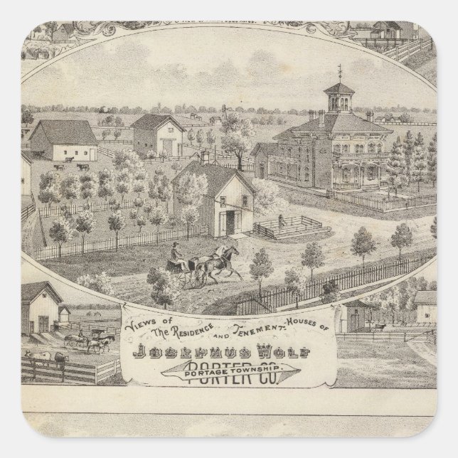 Views of the residence Josephus Wolf Square Sticker (Front)