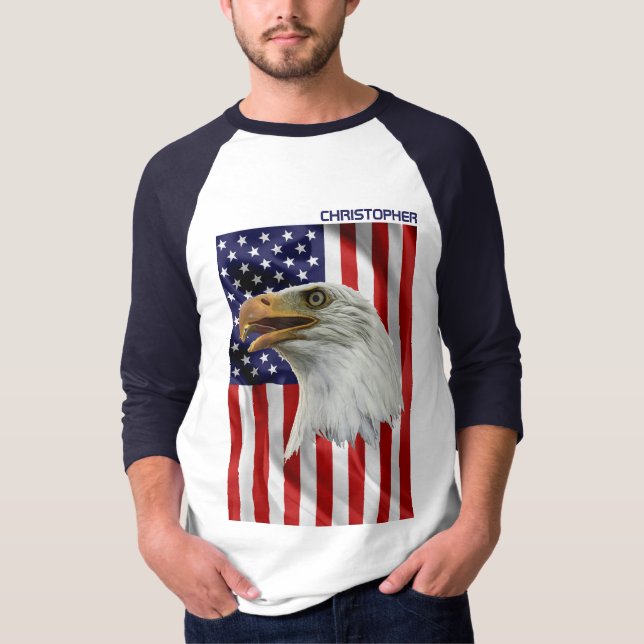 Vigilant American Eagle, The USA Flag, Patriotic T-Shirt (Front)