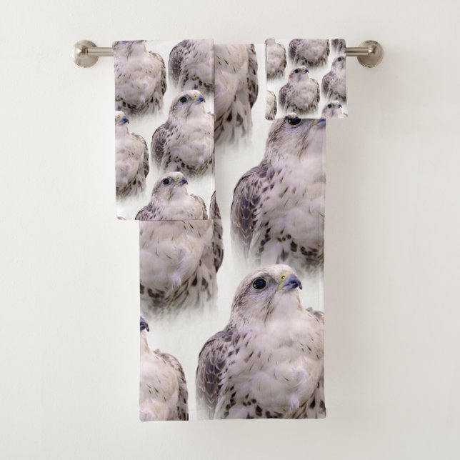 Vignetted Portrait of an Inquisitive Saker Falcon Bath Towel Set (Insitu)