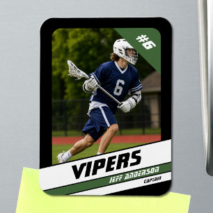 Vigourous Green Black Lacrosse Player Photo Magnet