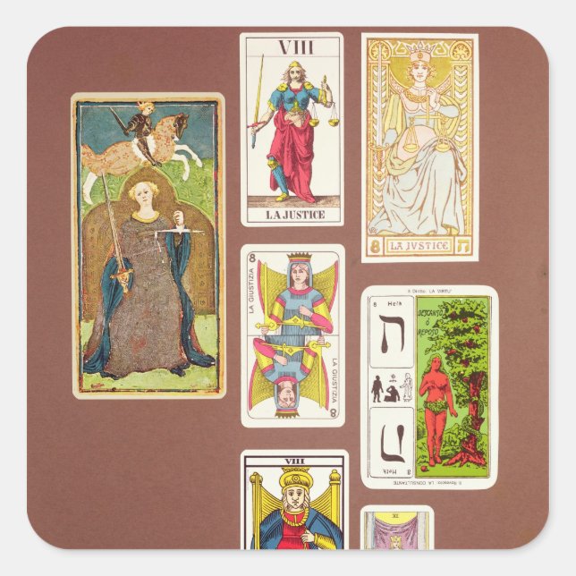 VIII Justice, seven tarot cards Square Sticker (Front)