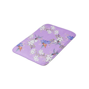 viintage birds purple botanical wallpaper bath mat