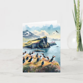 Vik Iceland Puffins Watercolor Card