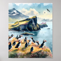 Vik Iceland Puffins Watercolor