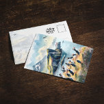 Vik Puffins Iceland Watercolor Postcard<br><div class="desc">This postcard features a watercolor portrait of Puffins overlooking Vik,  Iceland.</div>