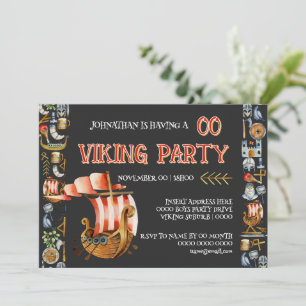 Viking Birthday Invitation Boys 1–7 Navy blue red