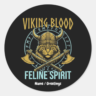 Viking Blood Feline Spirit Norse Cat Graphic Art Classic Round Sticker