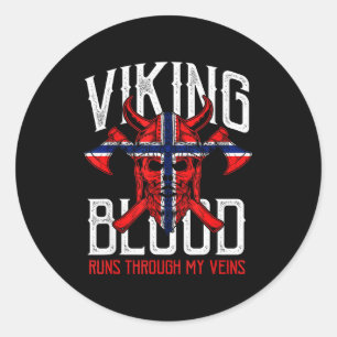Viking Blood Skull Norwegian Flag Pride Norway Classic Round Sticker