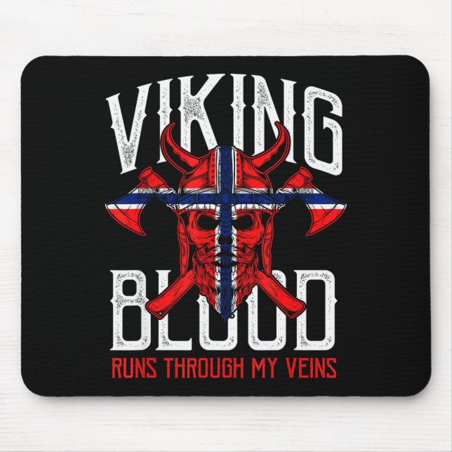 Viking Blood Skull Norwegian Flag Pride Norway  Mouse Pad (Front)