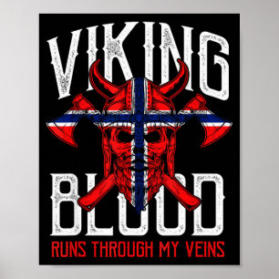 Viking Blood Skull Norwegian Flag Pride Norway  Poster