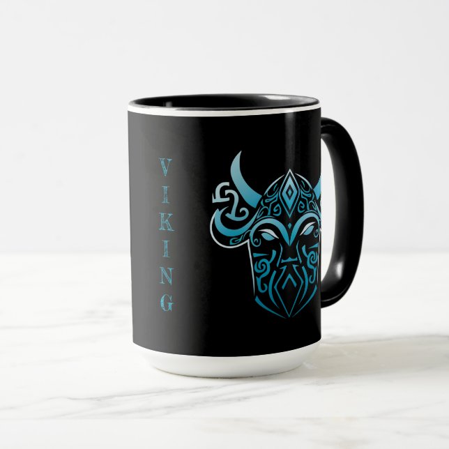 Viking, blue symbol, digital graphic mug (Front Right)
