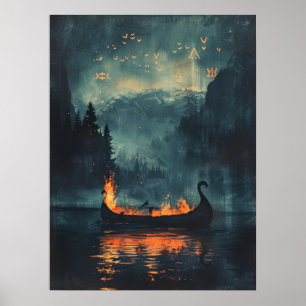 Viking Burial Ship Norse Samhain Halloween Poster