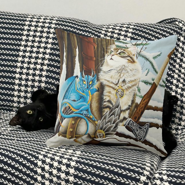 Viking Cat and Blue Dragon Cushion (Creator Uploaded)