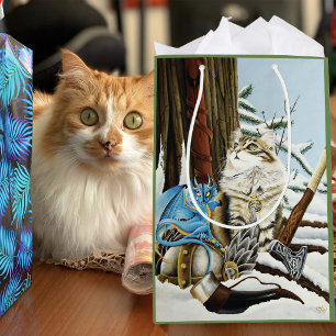 Viking Cat Blue Dragon Fantasy Medium Gift Bag