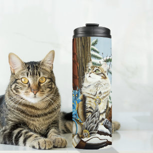 Viking Cat Blue Dragon Fantasy Thermal Tumbler