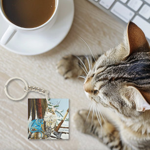 Viking Cat Blue Dragon QR code Key Ring