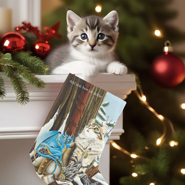 Viking Cat Blue Dragon Small Christmas Stocking (Creator Uploaded)